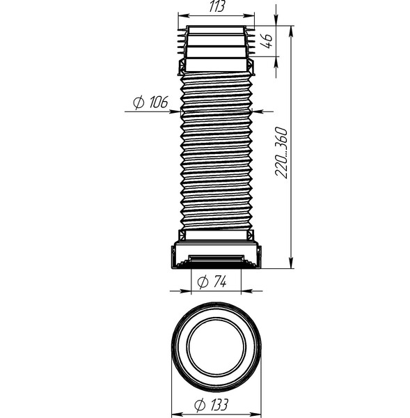T918-24-MR Удлинитель гибкий для унитаза армированный Aquant 230-360 мм