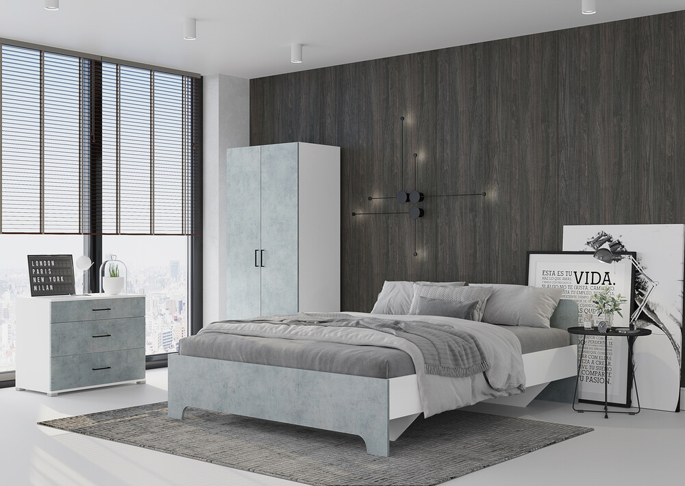 Victor Шкаф 2-х створчатый белый/бетон (3 места)