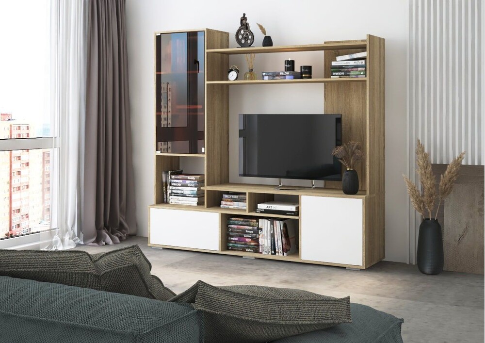 Гостиная "Бэль" (Дуб Крафт Золотой/Белый) 1800х1700х430