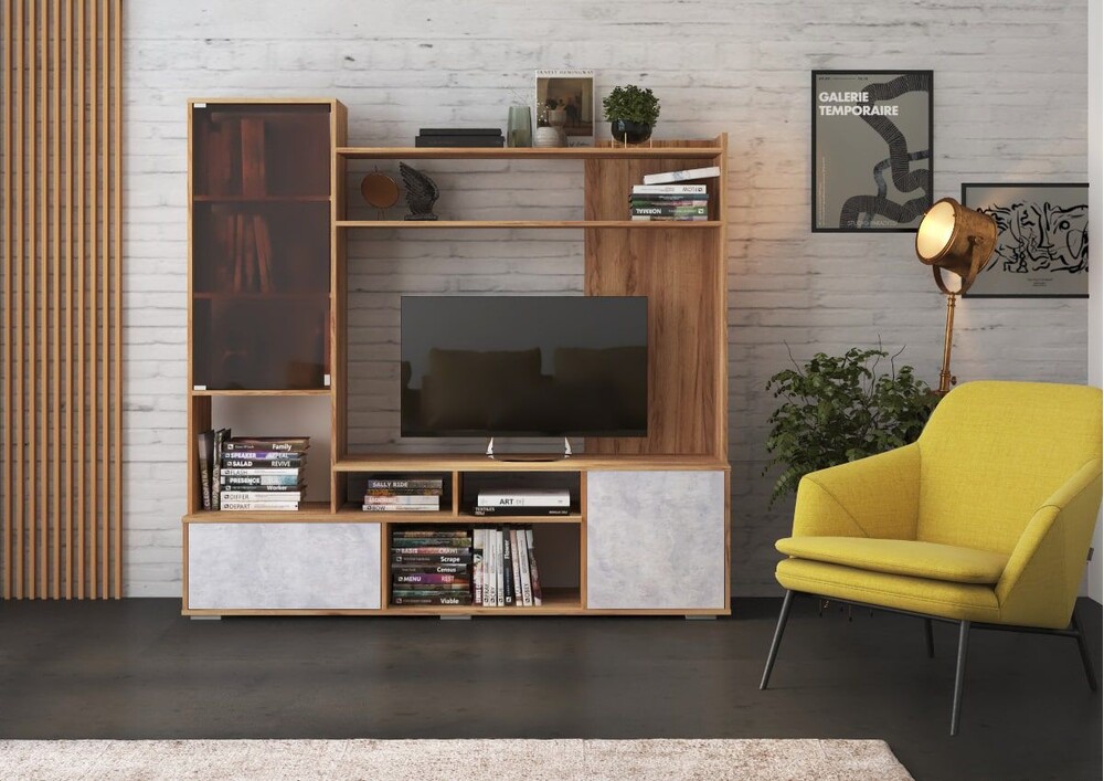 Гостиная "Бэль" (Дуб Крафт Золотой/Цемент Светлый) 1800х1700х430