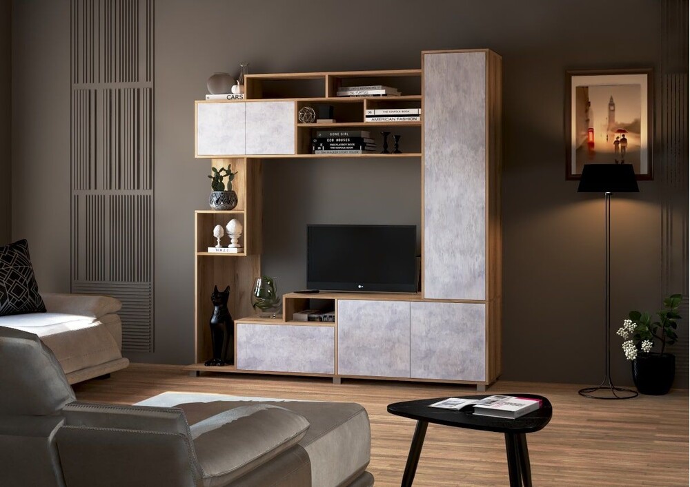 Гостиная "Мальта" (Дуб Крафт Золотой/Цемент) 2000х2000х430 (4 места)