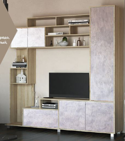 Гостиная "Мальта" (Сонома/Цемент Светлый) 2000х2000х430