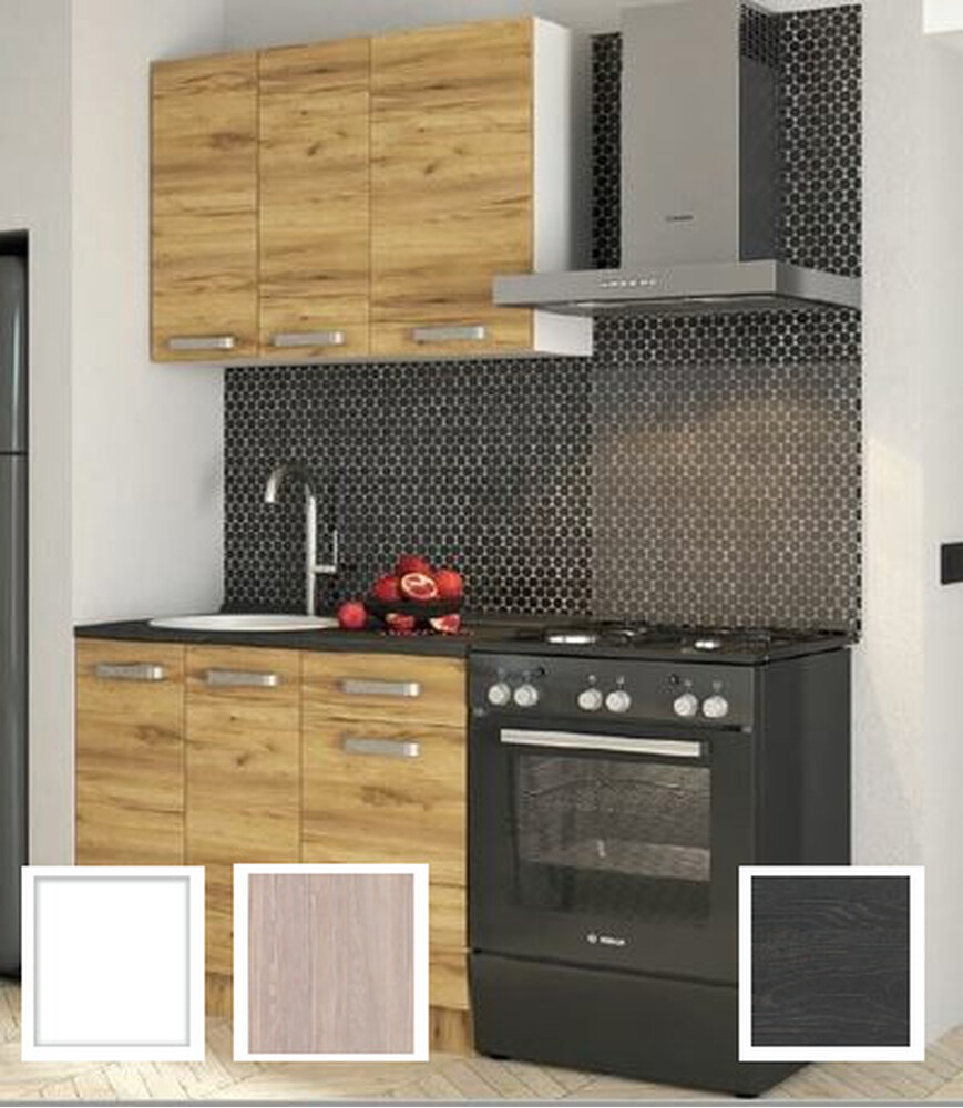 Кухонный гарнитур "Асти" 1.0 (Белый/Анкор светлый, столешница Дуб обожённый) (2371) (4 места)