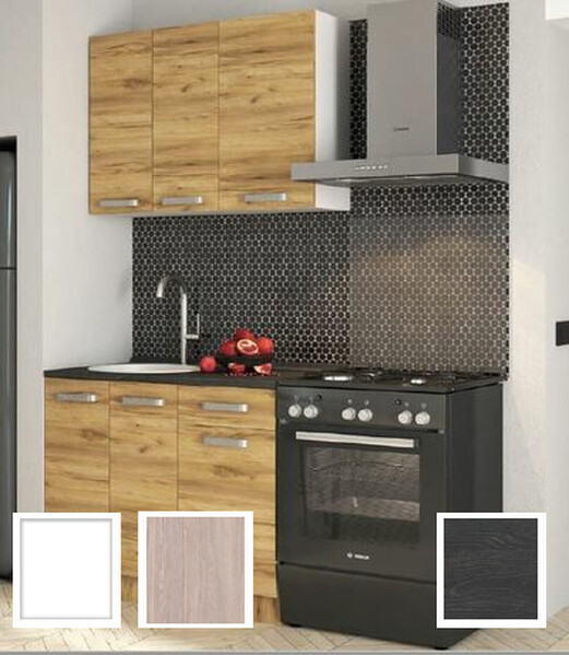 Кухонный гарнитур "Асти" 1.0 (Белый/Анкор светлый, столешница Дуб обожённый) (2371) (4 места)