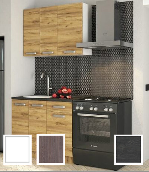 Кухонный гарнитур "Асти" 1.0 (Белый/Анкор тёмный, столешница Дуб обожённый) (2372) (4 места)