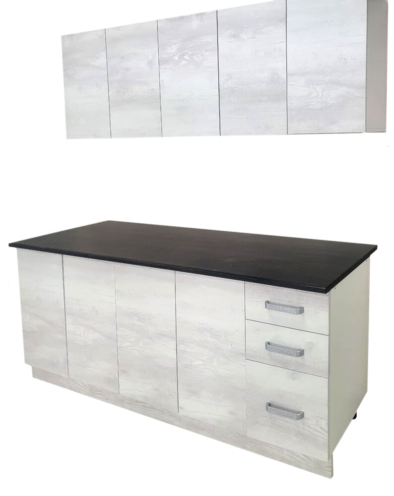 Кухонный гарнитур "Асти" 1.0 (Белый/Бетон Пайн, столешница Дуб обожённый) (2373) (4 места)