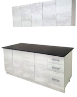 Кухонный гарнитур "Асти" 1.0 (Белый/Бетон Пайн, столешница Дуб обожённый) (2373) (4 места)