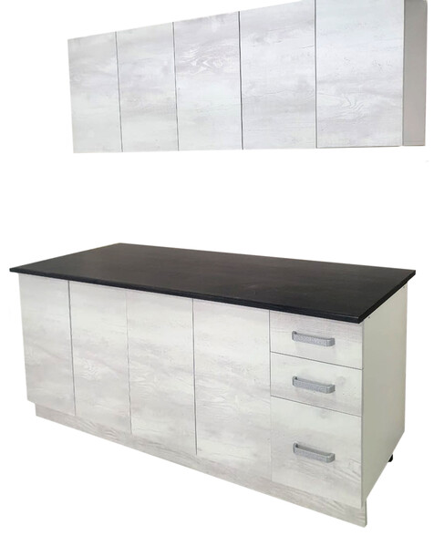 Кухонный гарнитур "Асти" 1.0 (Белый/Бетон Пайн, столешница Дуб обожённый) (2373) (4 места)