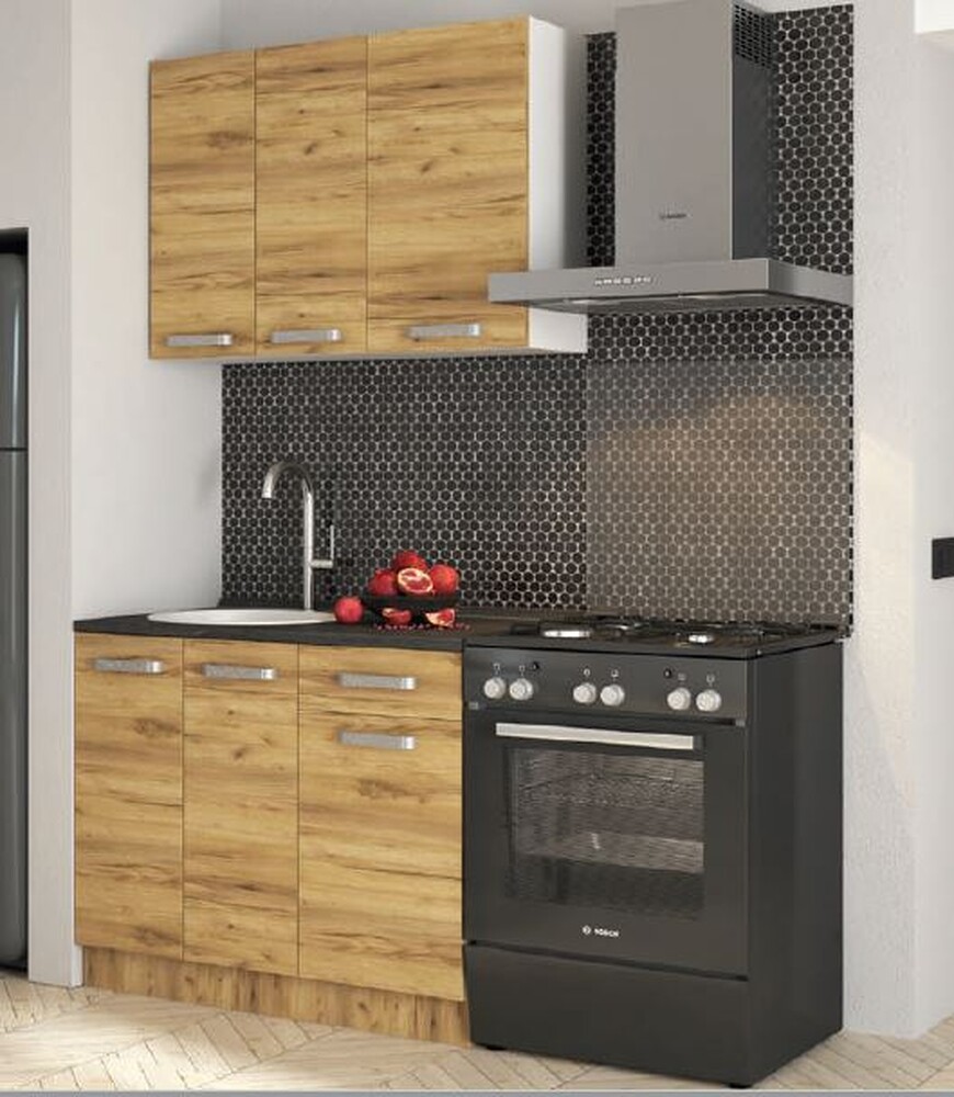 Кухонный гарнитур "Асти" 1.0 (Белый/Дуб Крафт Золотой, столешница Дуб обожённый) (2374) (4 места)