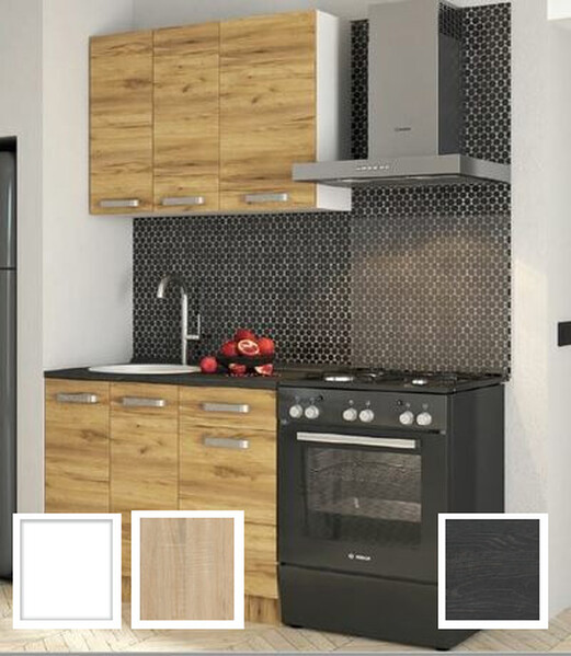 Кухонный гарнитур "Асти" 1.0 (Белый/Сонома, столешница Дуб обожённый) (4 места) (2375)