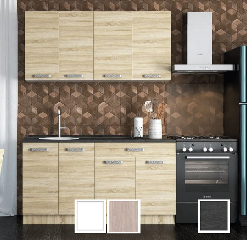 Кухонный гарнитур "Асти" 1.5 (Белый/Анкор светлый, столешница Дуб обожённый) (2376) (4 места)