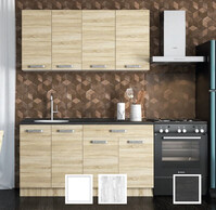 Кухонный гарнитур "Асти" 1.5 (Белый/Бетон Пайн, столешница Дуб обожённый) (2378) (4 места)