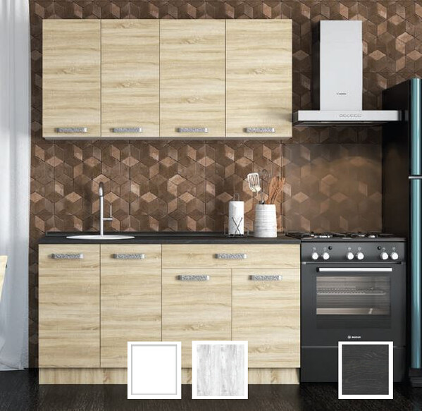 Кухонный гарнитур "Асти" 1.5 (Белый/Бетон Пайн, столешница Дуб обожённый) (2378) (4 места)