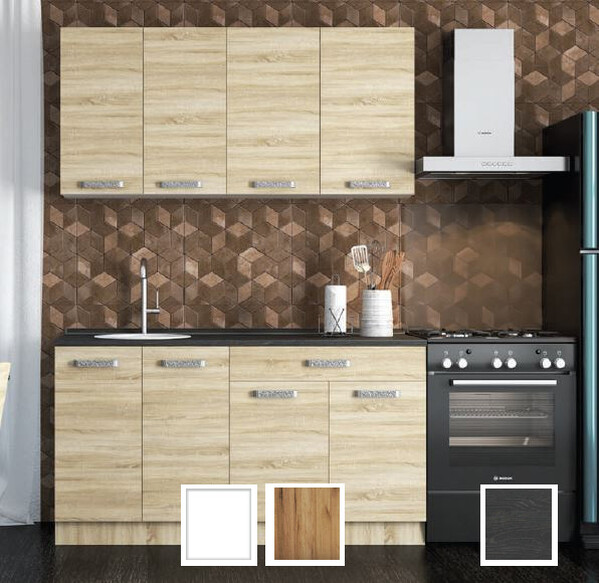 Кухонный гарнитур "Асти" 1.5 (Белый/Дуб Крафт Золотой, столешница Дуб обожённый) (2379) (4 места)