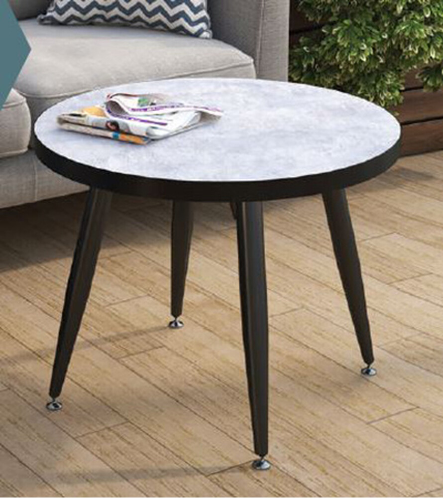 Журнальный стол "Цемент светлый" круглый 60 см (столешница 22 мм, опоры чёрные матовые)