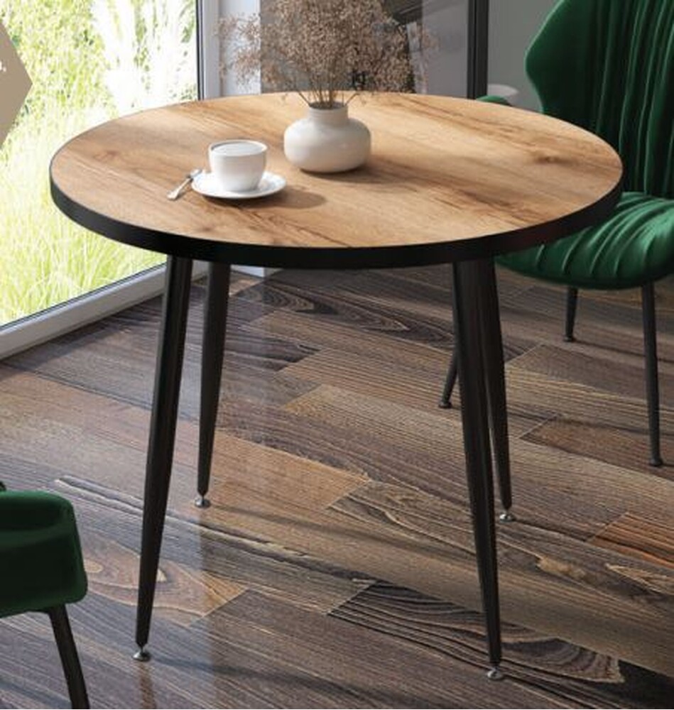 Стол "Дуб Делано" круглый 100 см (столешница 22 мм, опоры чёрные матовые)