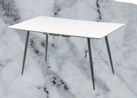 Стол "ВАВИЛОН" 140*80+40 см, Белый Жемчуг (опоры чёрные матовые)