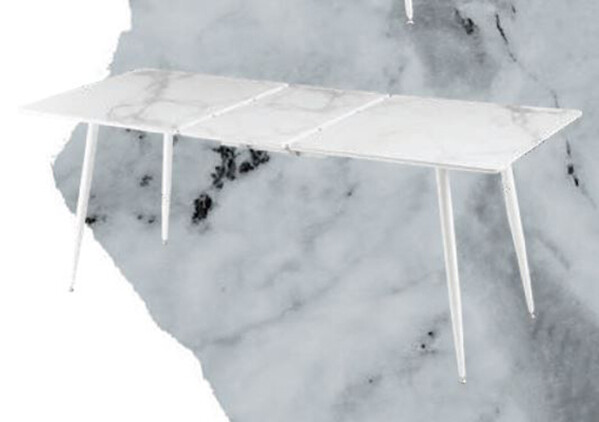 Стол "ВАВИЛОН" 140*80+40 см, Белый Мрамор (опоры белые матовые)