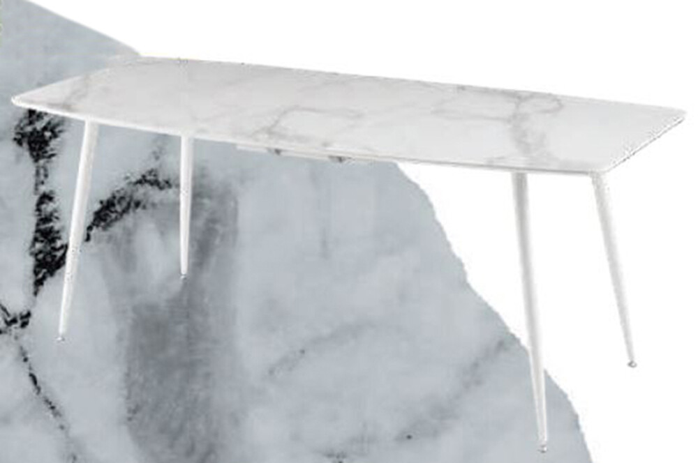 Стол "КАНЬОН" 140*80+40 см, Белый Мрамор (опоры белые матовые)