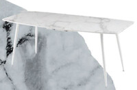 Стол "КАНЬОН" 140*80+40 см, Белый Мрамор (опоры белые матовые)