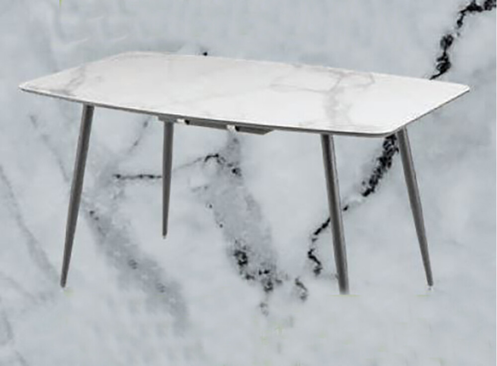 Стол "КАНЬОН" 140*80+40 см, Белый Мрамор (опоры чёрные матовые) (2 места)