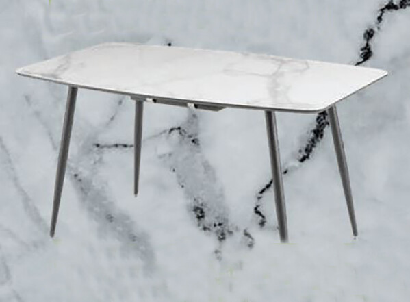 Стол "КАНЬОН" 140*80+40 см, Белый Мрамор (опоры чёрные матовые) (2 места)