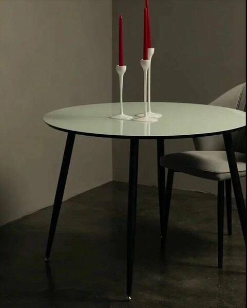 Стол "МАРС" 100 см Белый Жемчуг (опоры чёрные матовые)