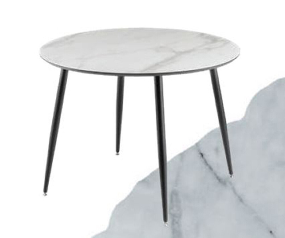 Стол "МАРС" 100 см Белый Мрамор (опоры чёрные матовые)