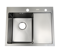  Мойка нерж врезная 580x480х230 т (3,0+1.2mm) черная НМ 5848 L левая black (+ сифон, коландер, дозатор мыла) AISI 304 