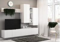 СКАНДИ НМ-001 Стенка МДФ ( Комплект ) (Корпус - Белый (Гладкий)  Фасад МДФ - глянцевая Белый) (3 места) ЧШ590 КАТЕГОРИЯ А