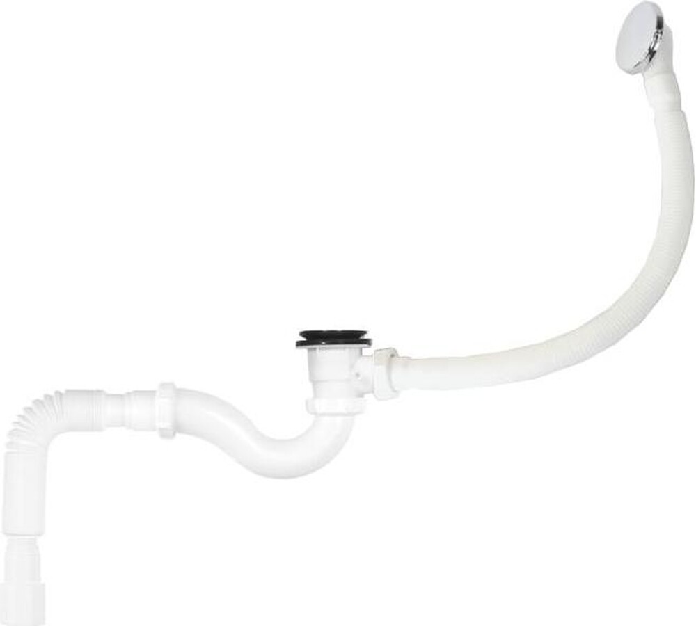 V682-18-MR Сифон для ванны 1 1/2х40 с выпуском и переливом Aquant клик-клак утаплив. грибок мет., с гибкой трубой 40х40/50 автомат