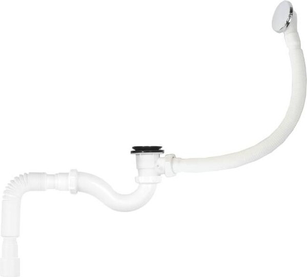 V682-18-MR Сифон для ванны 1 1/2х40 с выпуском и переливом Aquant клик-клак утаплив. грибок мет., с гибкой трубой 40х40/50 автомат