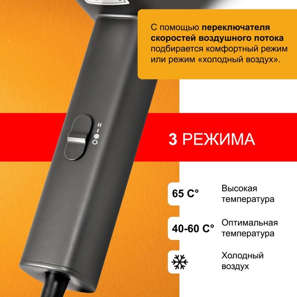 Фен для волос Puff-1601GR настенный 1,6кВт серый/матовый