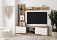 БОСТОН Стенка МДФ НМ-001 (Комплект) Корпус - Дуб Крафт золотой/Белый (Гладкий)  Фасад МДФ - глянцевая Белый (4 места) ЧШ666 КАТЕГОРИЯ А