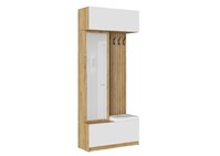 БОСТОН прихожая МДФ (Комплект) корпус Дуб Крафт золотой/фасад МДФ глянцевая Белый Кожзам.- Ecotex 3002 (Белая) (3 места) РО848 КАТЕГОРИЯ А