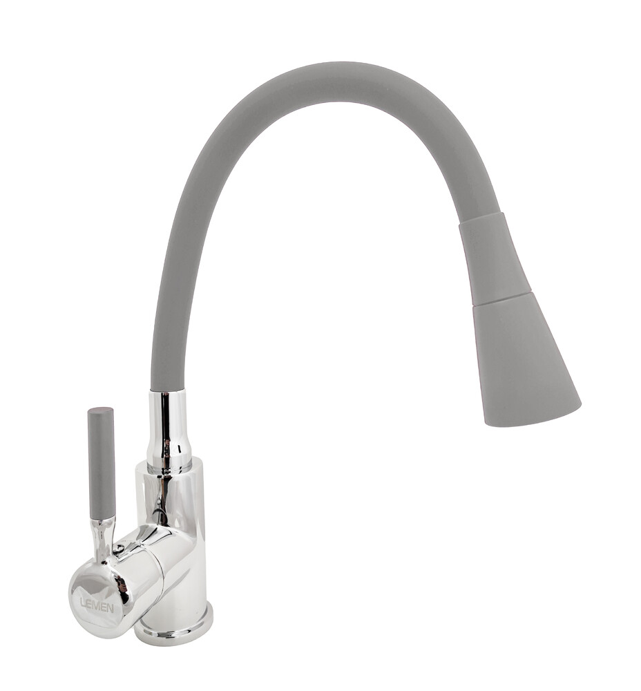 Смеситель Кухня Lemen D35 (серый гибкий излив,лейка-аэратор,гайка,цинк) LA-9022H