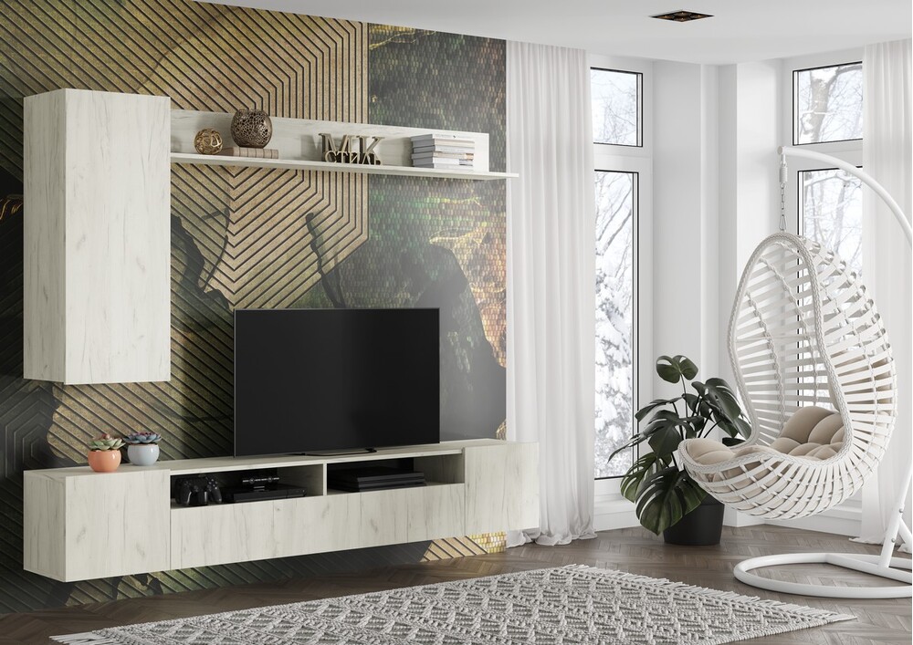 СОЛО-16 Стенка ЛДСП ( Комплект ) Корпус - Дуб Крафт белый  Фасад ЛДСП - Дуб Крафт белый (3 места) ТК209 КАТЕГОРИЯ А