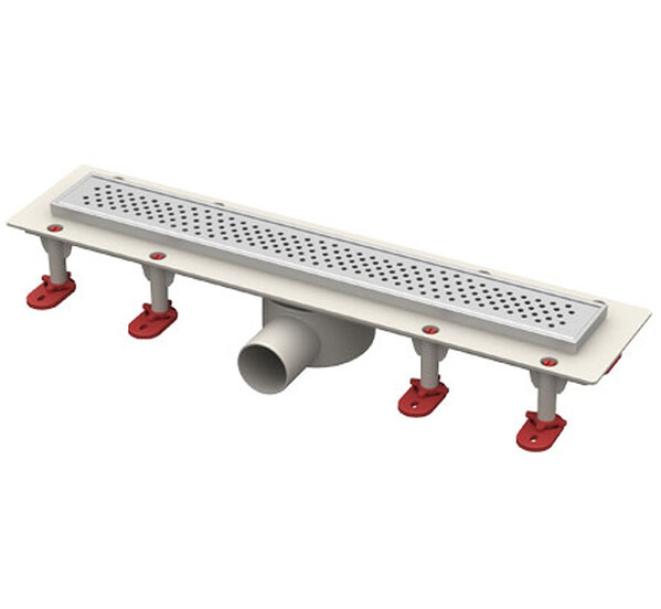 Трап линейный ABS-пластик, сухой + гидрозатвор, 70х1000мм (горизонт выпуск,ф50), нерж решетка типа A (волна) (ТП-55.1A-1000)