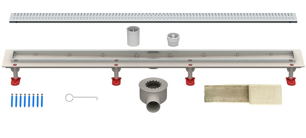 Трап линейный ABS-пластик, сухой + гидрозатвор, 70х1000мм (горизонт выпуск,ф50), нерж решетка типа B (прямая) (ТП-55.1B-1000)