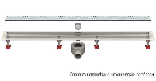 Трап линейный ABS-пластик, сухой + гидрозатвор, 70х 900мм (горизонт выпуск,ф50), нерж решетка типа A (волна) (ТП-55.1A-900)