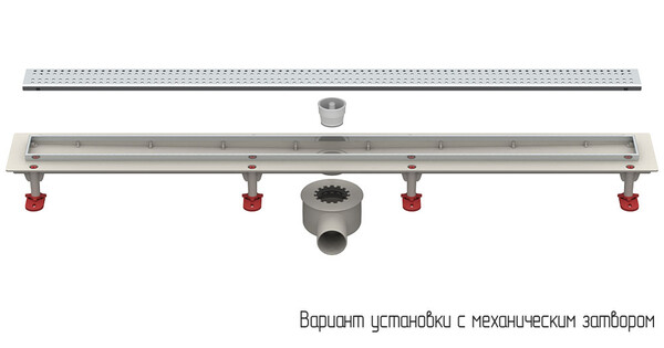Трап линейный ABS-пластик, сухой + гидрозатвор, 70х 800мм (горизонт выпуск,ф50), нерж решетка типа B (прямая) (ТП-55.1B-800)