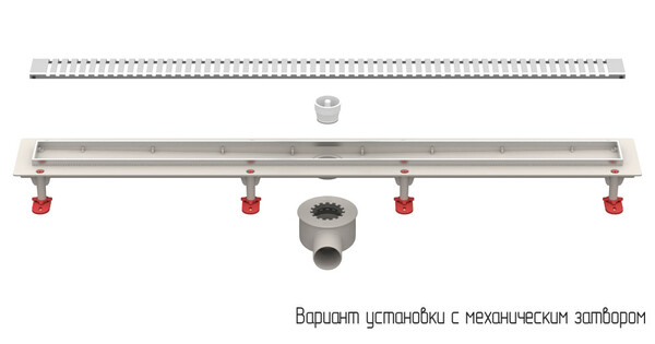 Трап линейный ABS-пластик, сухой + гидрозатвор, 70х 800мм (горизонт выпуск,ф50), нерж решетка типа D (полосы) (ТП-55.1D-800)