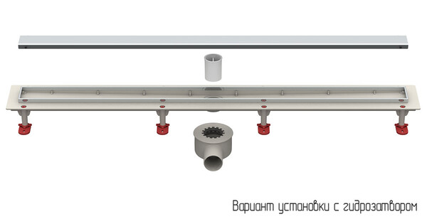 Трап линейный ABS-пластик, сухой + гидрозатвор, 70х 700мм (горизонт выпуск,ф50), нерж решетка типа C (щелевая, под плитку) (ТП-55.1C-700)