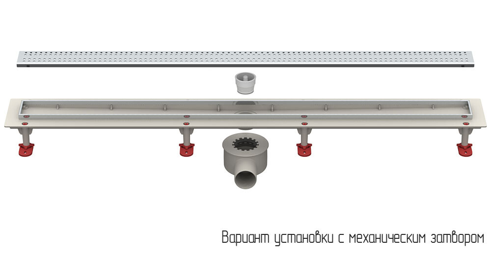 Трап линейный ABS-пластик, сухой + гидрозатвор, 70х 600мм (горизонт выпуск,ф50), нерж решетка типа B (прямая) (ТП-55.1B-600)