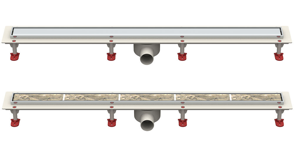 Трап линейный ABS-пластик, сухой + гидрозатвор, 70х 600мм (горизонт выпуск,ф50), нерж решетка типа C (щелевая, под плитку) (ТП-55.1C-600)
