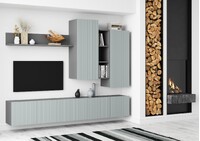 СКАНДИ НМ-001 Стенка МДФ ( Комплект ) Корпус - Серый Шифер  Фасад МДФ - матовая Грин Грей Софт (3 места) ЧШ591 КАТЕГОРИЯ А