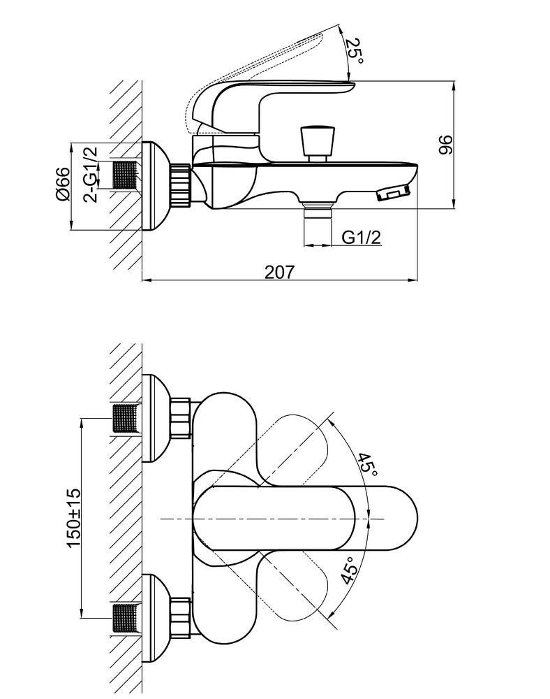 DA1023201 Смеситель для ванны, короткий излив