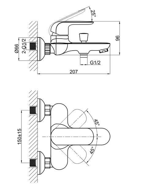 DA1023201 Смеситель для ванны, короткий излив