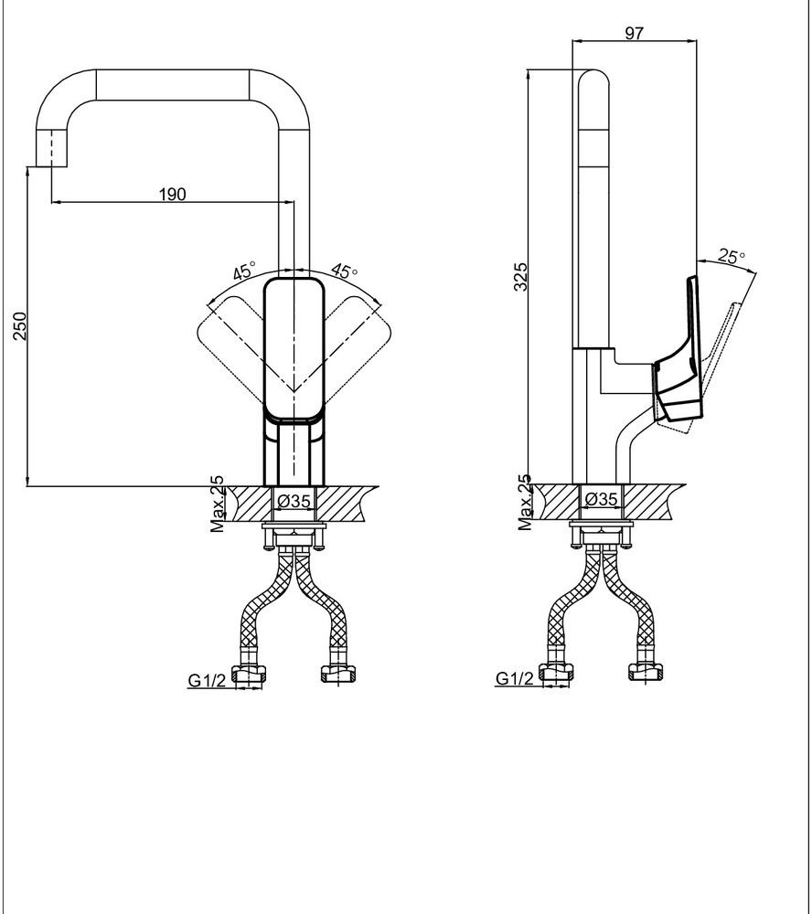 DA1432481 Смеситель д/кухни однорычажный, с высоким поворотным изливом,  хром