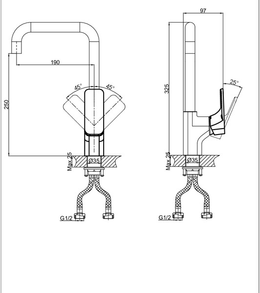 DA1432481 Смеситель д/кухни однорычажный, с высоким поворотным изливом,  хром